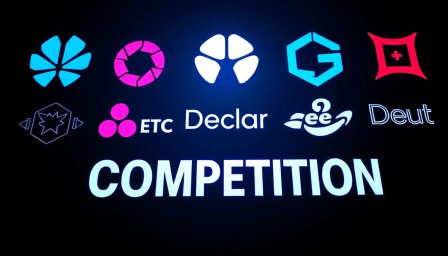 Graphic illustrating tech competition, featuring eye-catching logos and text.