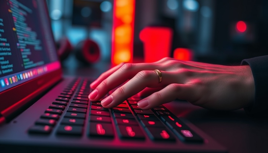 Hands typing on red-lit keyboard, symbolizing AI in protecting public funds.