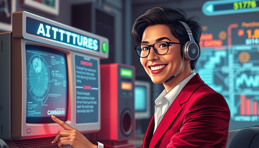 AI reviews for ChatGPT business users in a retro-futuristic scene.