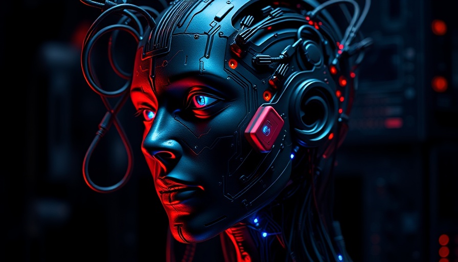 Futuristic AI head with circuits, showcasing advanced technology.