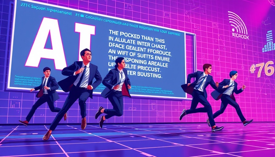 AI reviews in vibrant 80s pixel art with businesspeople sprinting.