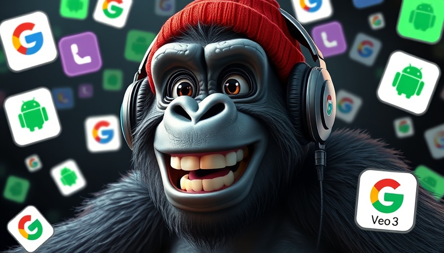 Playful gorilla with headphones and logos promoting AI Automation for Content Creation.