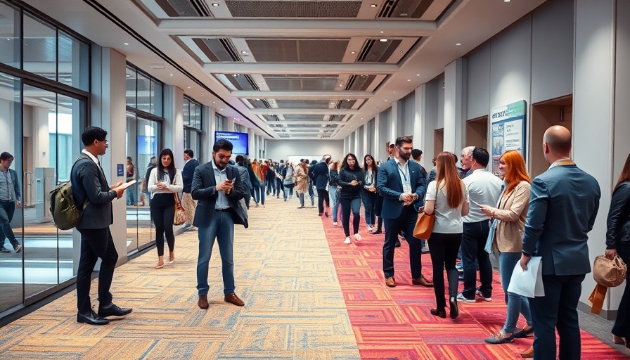 Conference hallway with attendees engaging in activities related to AI learning.