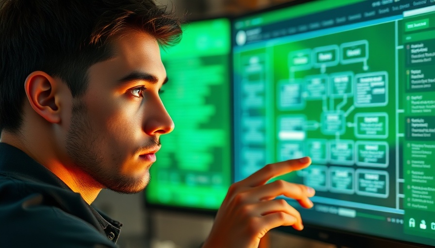 Thoughtful man looking at flowchart, automate long form video ads concept.