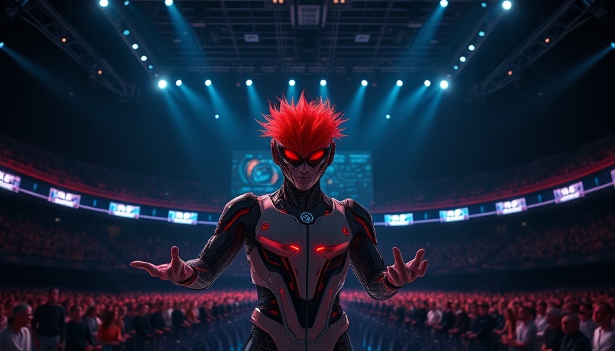 AI marketing software presentation with a cybernetic avatar.