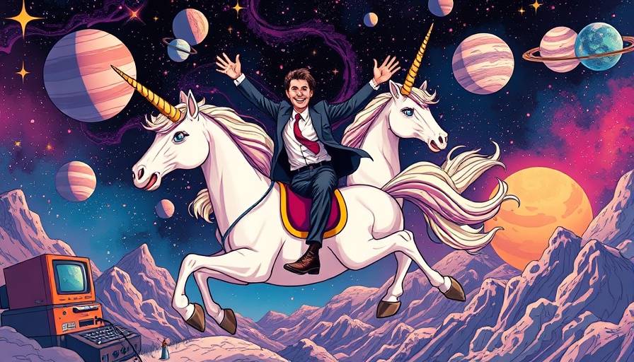 Retro illustration of one person on a unicorn in space, representing a billion dollar company concept.