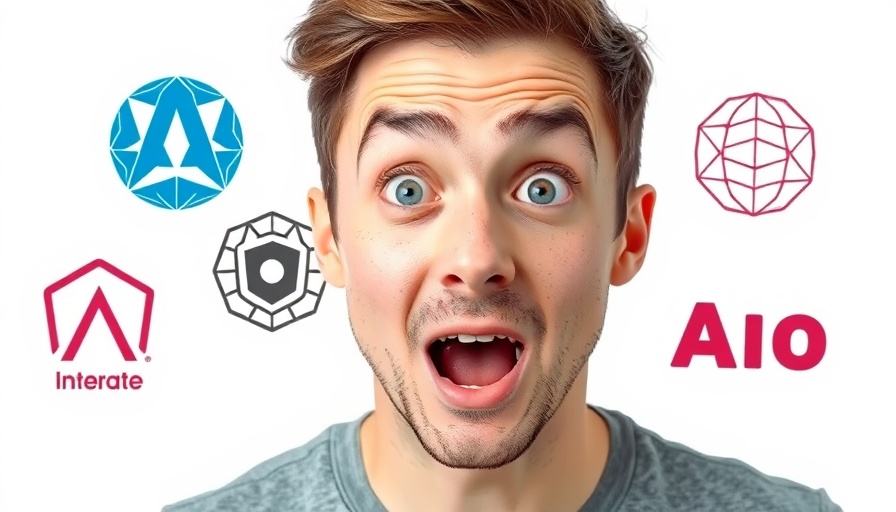 Young man surprised by AI logos, AI Super Agents for Work.