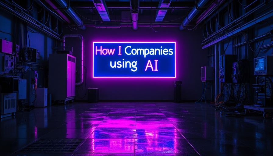 Futuristic neon sign in industrial room showing 'How AI Companies Are Using AI'.