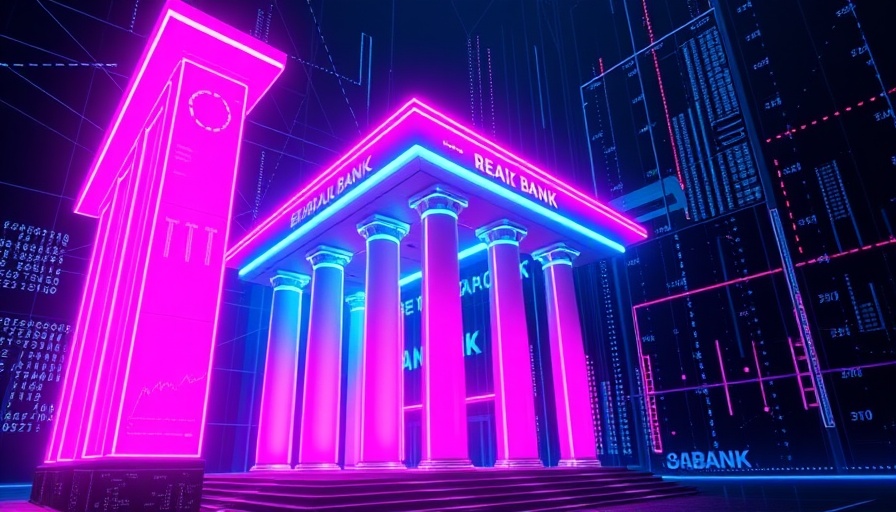 Futuristic bank concept with neon colors representing integrated balance sheet management in banking.