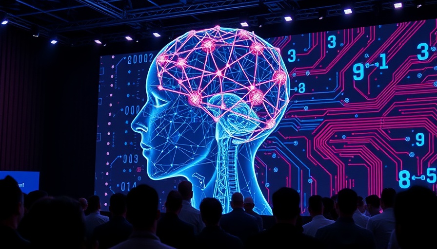 AI marketing software presentation featuring futuristic AI head.