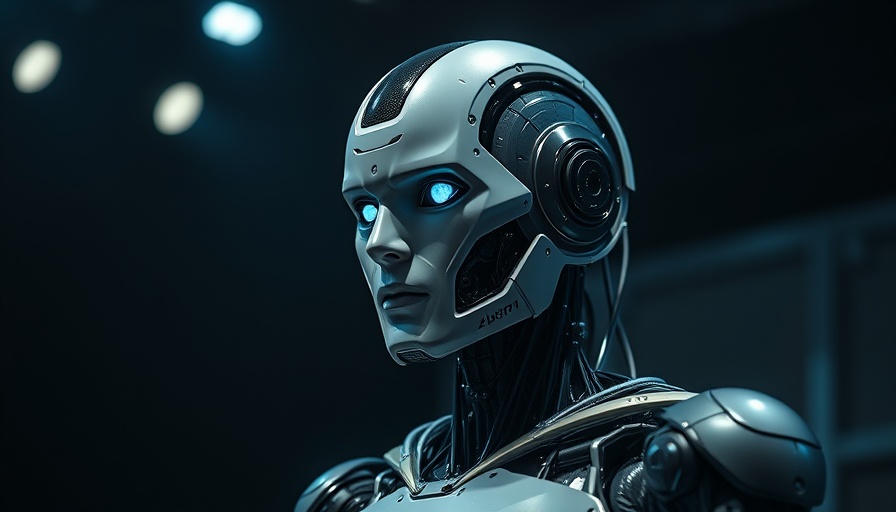 Futuristic AI presentation showcasing humanoid robot at tech event.