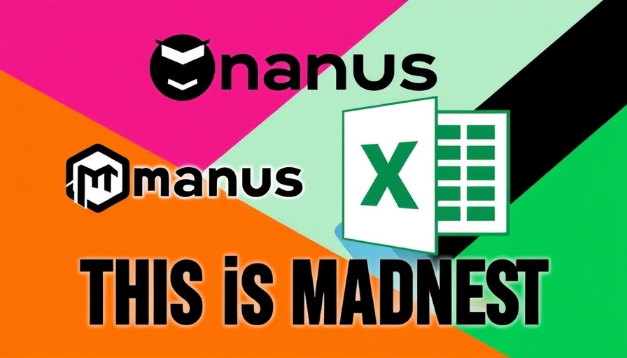 Manus AI Super Agent with Excel logos, dramatic modern design.
