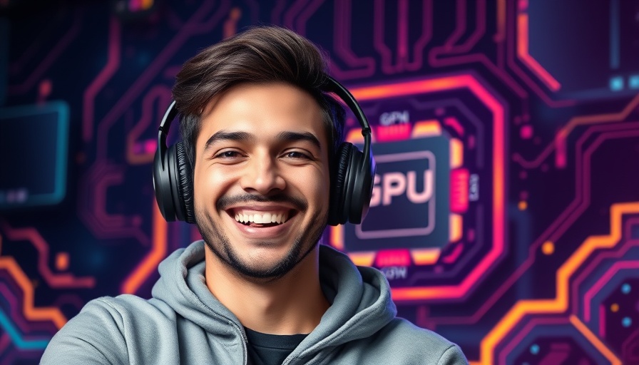 Innovative local AI applications concept with a smiling young man and GPU chip.