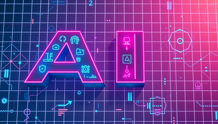 Retro-style image with AI icons and text on vibrant grid.