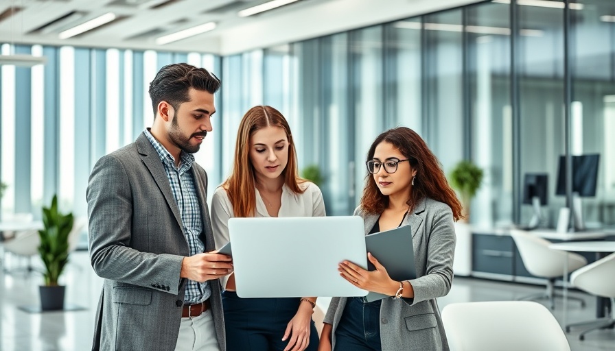 Colleagues discussing AI learning path in modern office