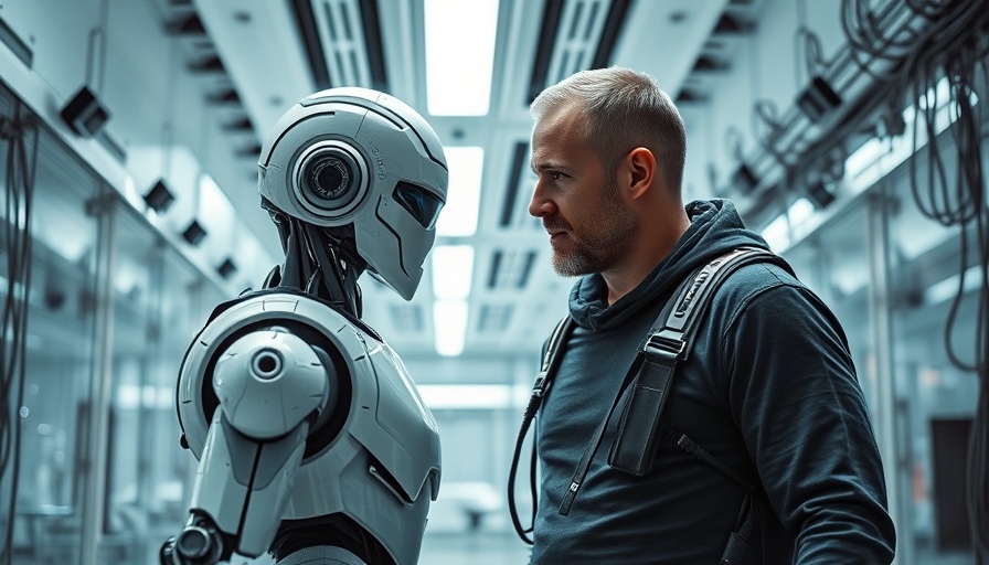 AI marketing software concept with humanoid robot in lab.