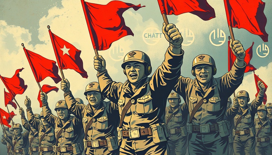 AI reviews in a retro-style propaganda illustration.