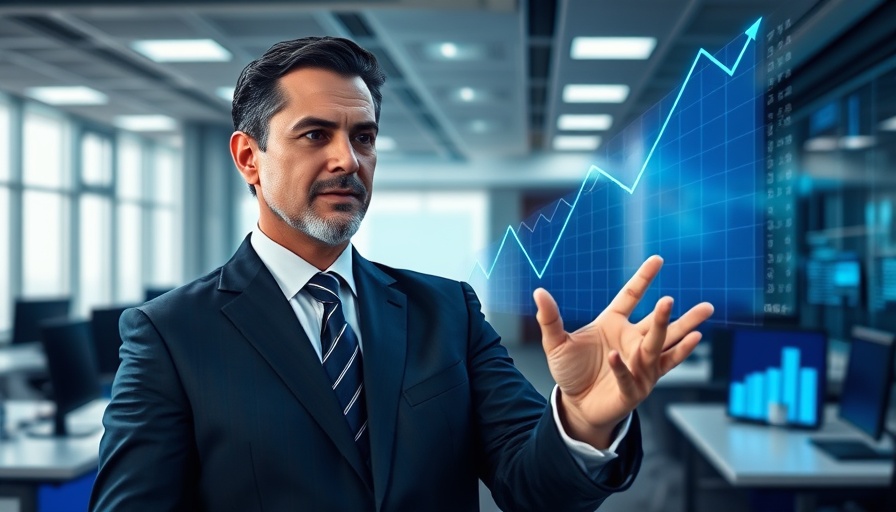AI learning path concept with graph and professional in suit.