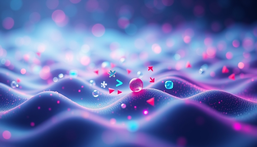 Quantum computing stability depicted with colorful particles and arrows.
