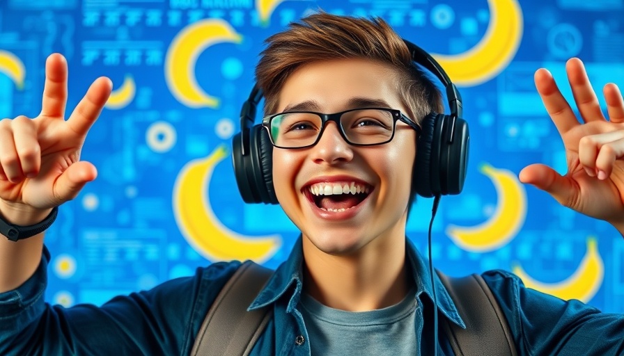 AI marketing concept with person and digital banana graphics.