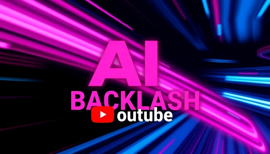 Graphic text of AI backlash at YouTube with motion blur effect.