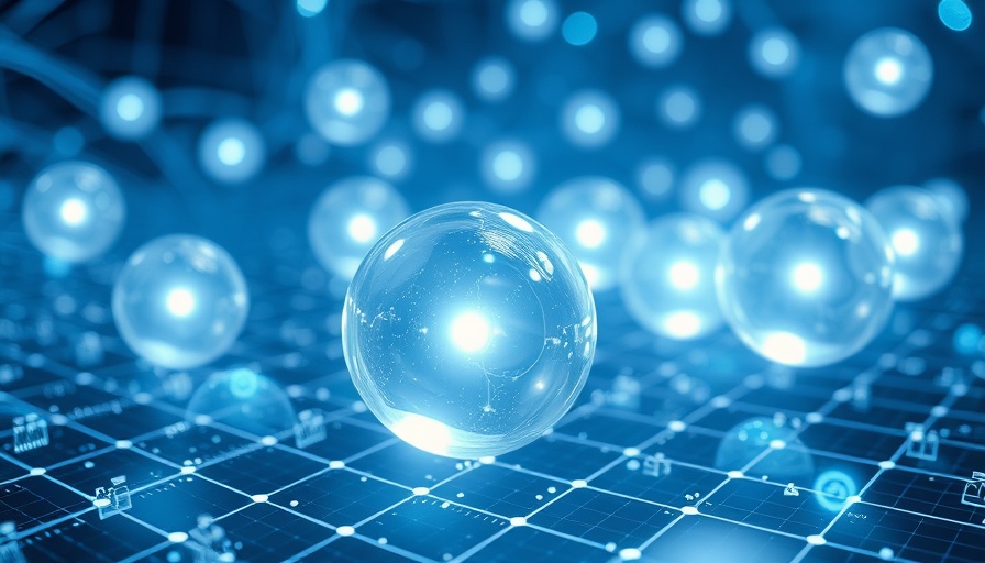 Abstract visualization of quantum memory technology with glowing spheres.
