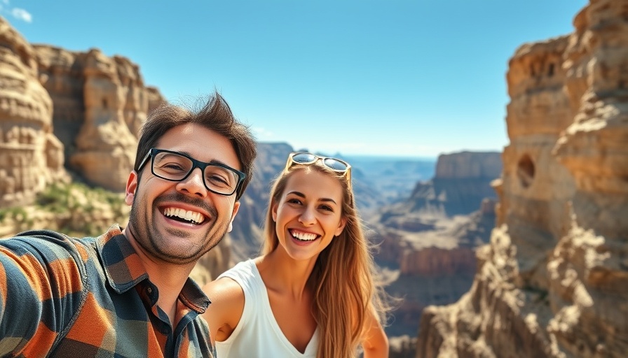 Energetic pair atop canyon, bright smiles, AI learning path