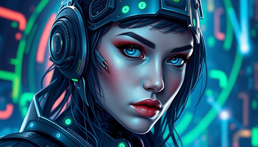 Futuristic cyborg in an AI marketing software theme.