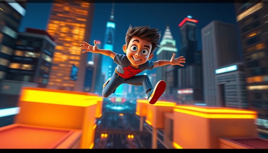 AI animation technique illustrated with humanoid figure jumping over platforms.