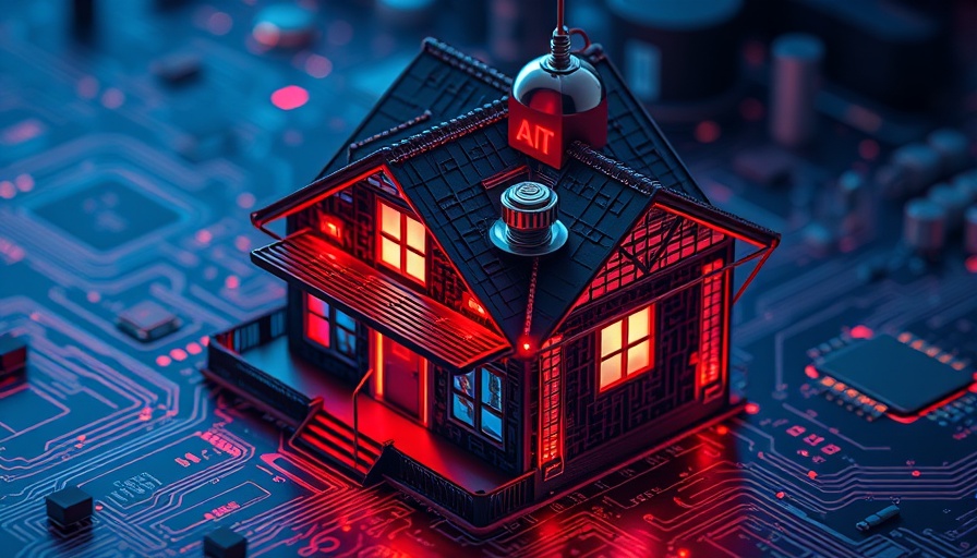 Futuristic digital house on circuit board for agentic AI insurance underwriting.