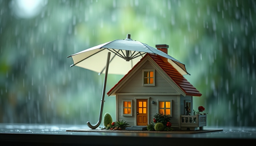 AI in insurance underwriting concept with house model under umbrella.