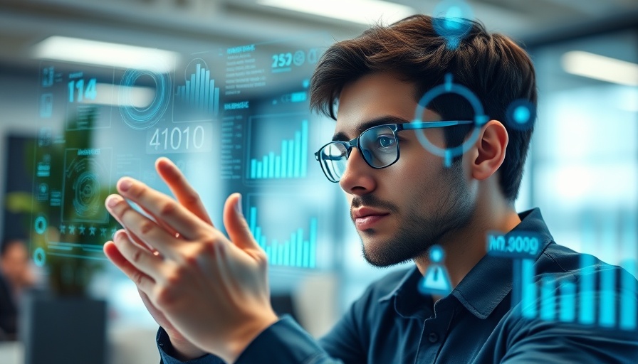 AI learning concept with person using digital analytics interface.