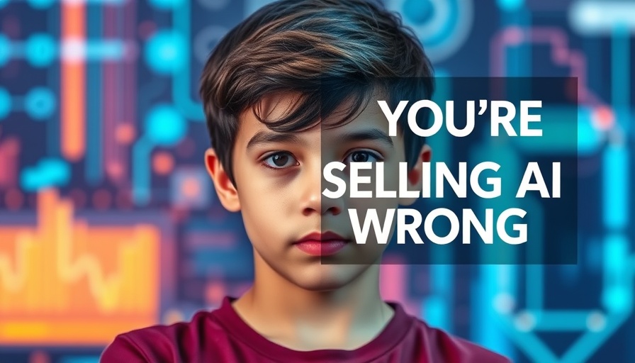 Selling AI Agents concept with bold message and serious person