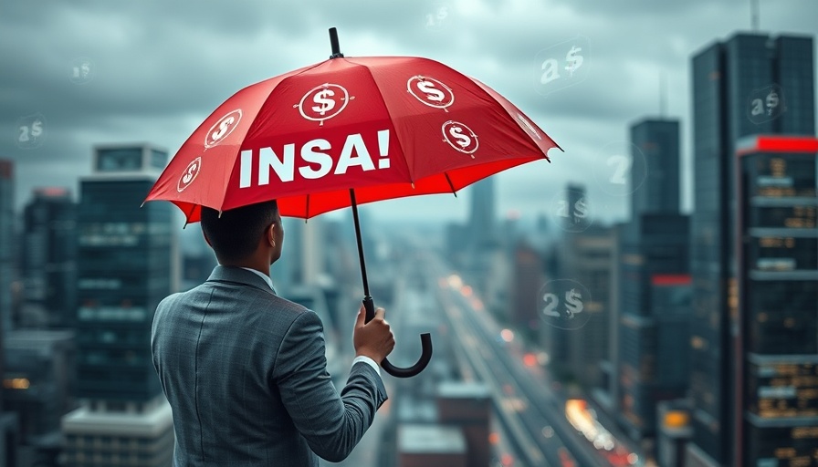 Parametric insurance models fueled by synthetic data concept with umbrella and cityscape.