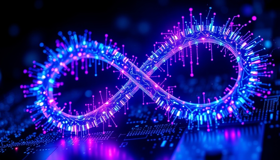 Abstract quantum computing in silicon chips with vibrant infinity symbol