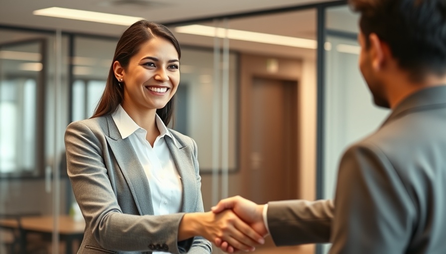 Confident businesswoman shaking hands in a modern office, best unsecured business loans context.