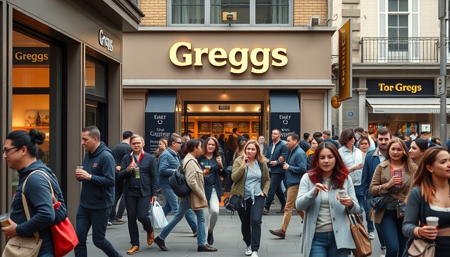 Busy scene outside Greggs store reflecting sales performance.
