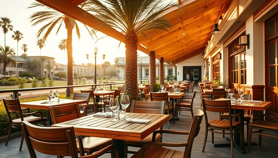 Outdoor restaurant setup with tables and chairs under sunlight, investment tips for restaurants.