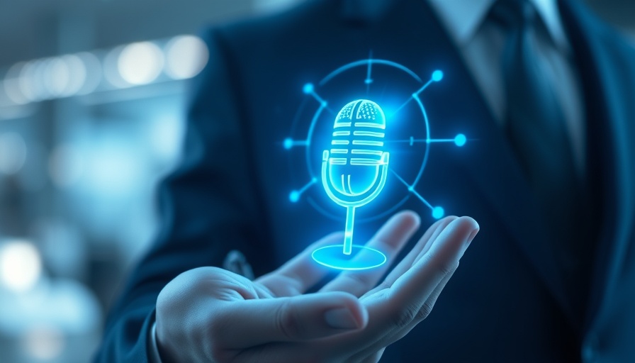 Futuristic digital microphone icon in a business security context.
