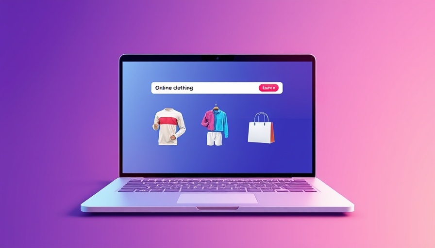 Illustration of online clothing store interface on a laptop.