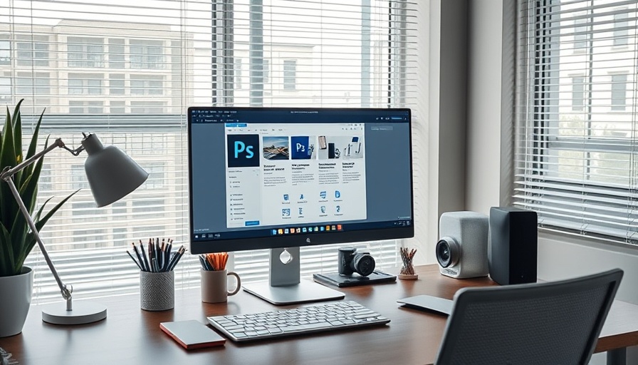 Modern workspace showcasing digital web design, highlighting Photoshop interface for web design tips.