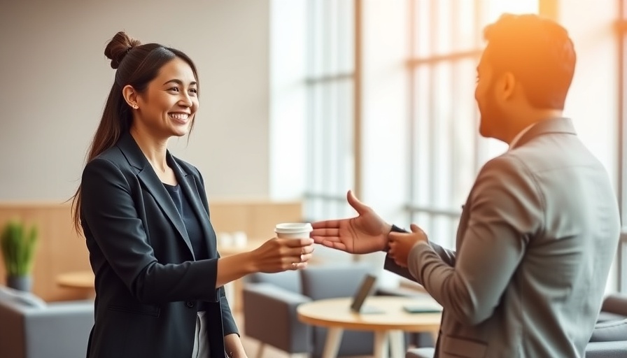 Young woman in business meeting shaking hands, discussing offline marketing strategies.