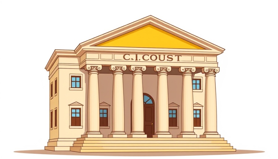 Stylized cartoon courthouse representing Supreme Court Decisions Impacting Small Businesses.