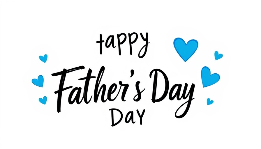 Happy Father's Day text with stylish font and blue hearts.