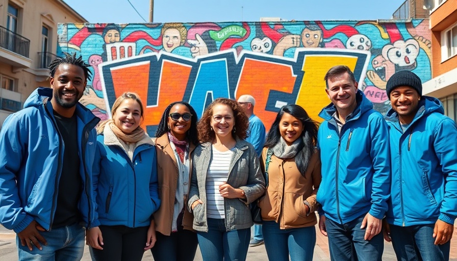 Group celebrates Mackenzie Scott $7 Million Donation with mural backdrop.