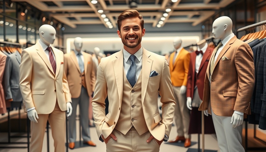 Confident man in fashion showroom showcasing suits, non-dilutive funding benefits.