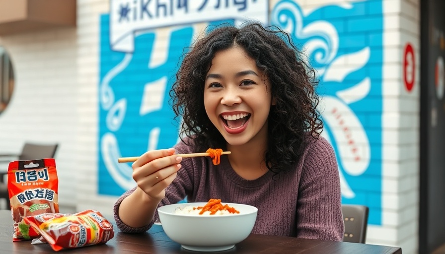 Support small businesses for the holidays: woman enjoying kimchi meal.