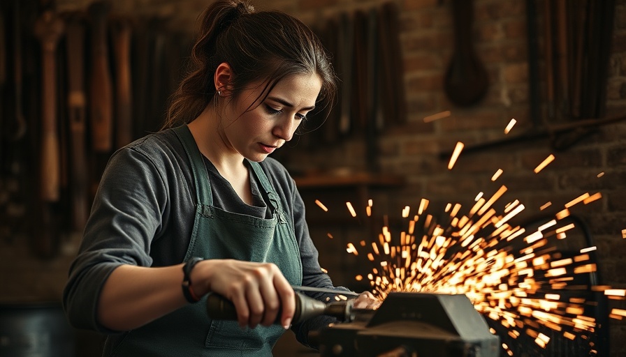 Craftswoman working on welding projects to make money in a workshop.
