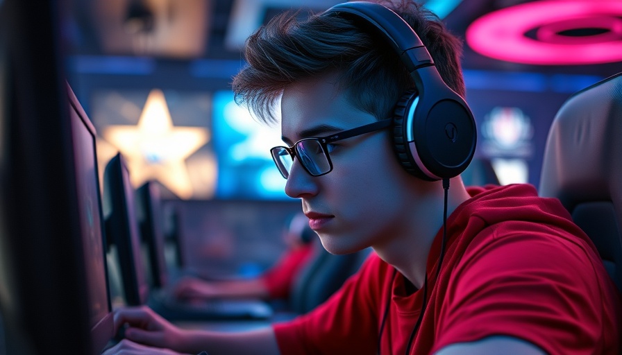 Young man gaming in e-sports center, creative side hustle.