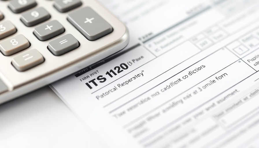 Close-up of IRS Form 1120 with calculator.